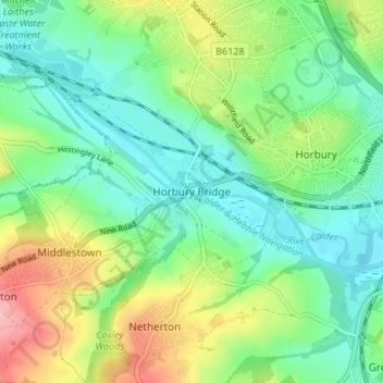 Carte topographique Horbury Bridge, altitude, relief