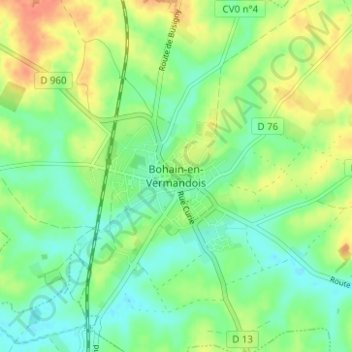 Carte topographique Bohain-en-Vermandois, altitude, relief