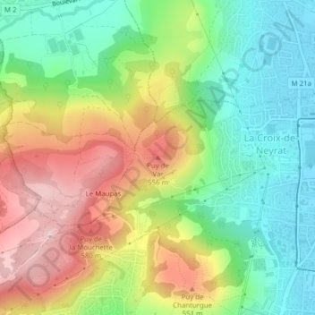 Carte topographique Puy de Var, altitude, relief