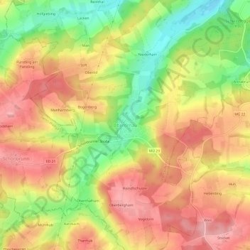 Carte topographique Oberornau, altitude, relief