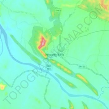 Carte topographique Devgadh Baria, altitude, relief