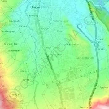 Carte topographique Genuk Timur, altitude, relief