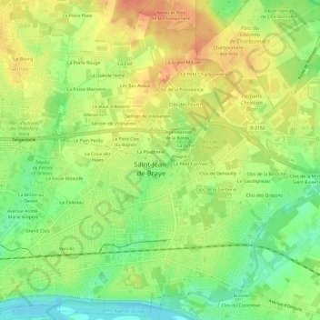 Carte topographique Terres de la Godde, altitude, relief