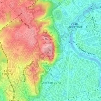 Carte topographique Monte Mario, altitude, relief