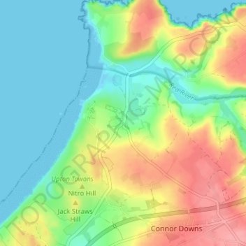 Carte topographique Gwithian, altitude, relief
