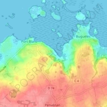 Carte topographique Pellinec, altitude, relief
