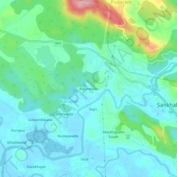 Carte topographique Kalanwada, altitude, relief