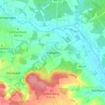 Carte topographique Haslach, altitude, relief