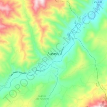 Carte topographique Acevedo, altitude, relief