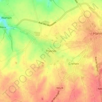 Carte topographique Thisnes, altitude, relief