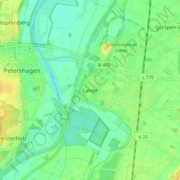 Carte topographique Lahde, altitude, relief