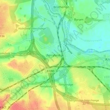 Carte topographique Ferrybridge, altitude, relief