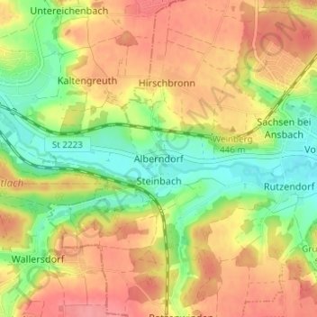 Carte topographique Alberndorf, altitude, relief
