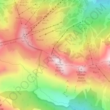 Carte topographique Via ferrata Rocher blanc facile, altitude, relief