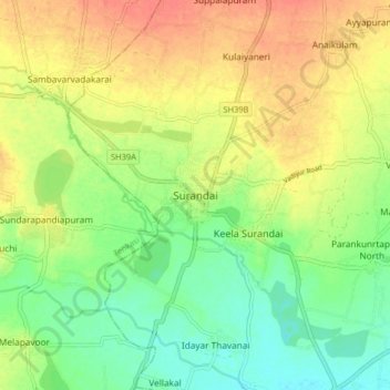 Carte topographique Surandai, altitude, relief