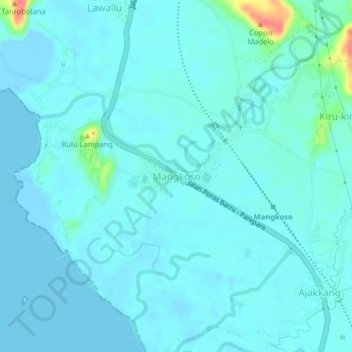 Carte topographique Mangkoso, altitude, relief