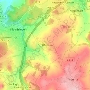 Carte topographique Großfriesen, altitude, relief