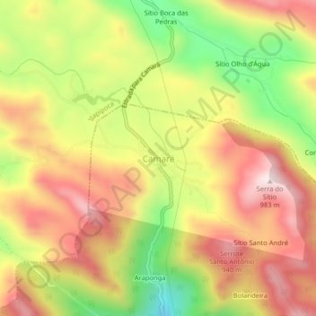 Carte topographique Camará, altitude, relief