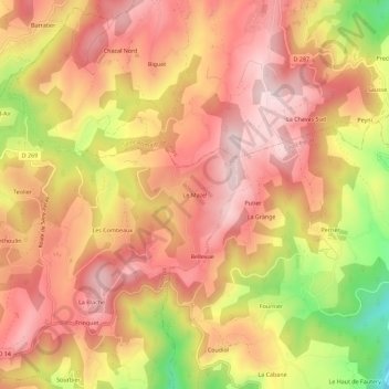 Carte topographique Le Mazel, altitude, relief