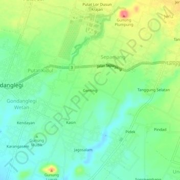 Carte topographique Genting, altitude, relief