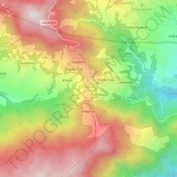 Carte topographique Deurali, altitude, relief