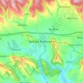 Carte topographique Spišské Podhradie, altitude, relief
