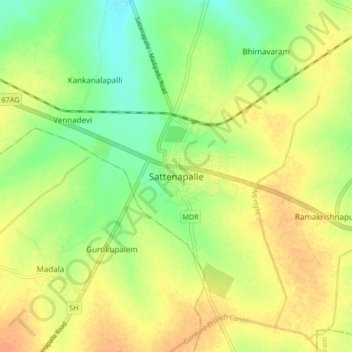Carte topographique Sattenapalle, altitude, relief