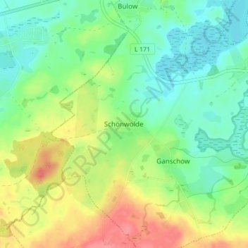 Carte topographique Schönwolde, altitude, relief