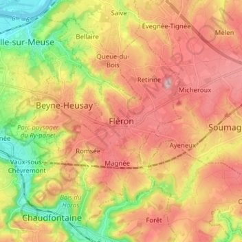 Carte topographique Fléron, altitude, relief