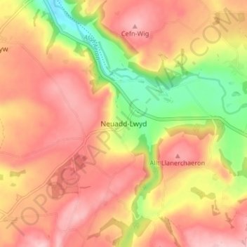 Carte topographique Neuadd-Lwyd, altitude, relief