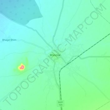 Carte topographique Bhinmal, altitude, relief