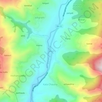 Carte topographique Masi, altitude, relief