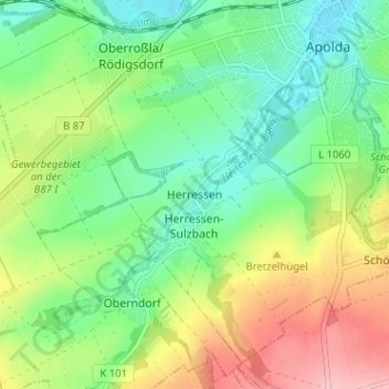 Carte topographique Herressen, altitude, relief
