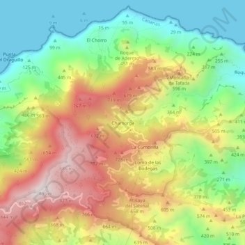 Carte topographique Chamorga, altitude, relief