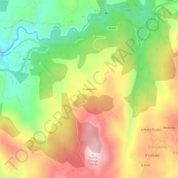 Carte topographique O Cádavo, altitude, relief