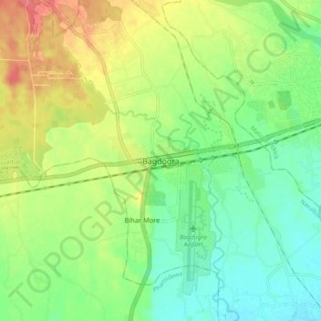 Carte topographique Bagdogra, altitude, relief