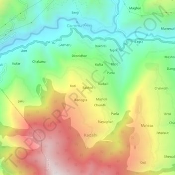 Carte topographique Bakhol, altitude, relief