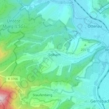 Carte topographique Selbach, altitude, relief