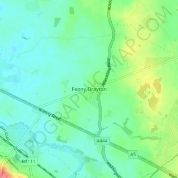 Carte topographique Fenny Drayton, altitude, relief