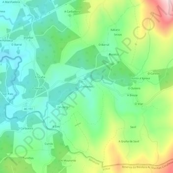 Carte topographique Cernadas, altitude, relief