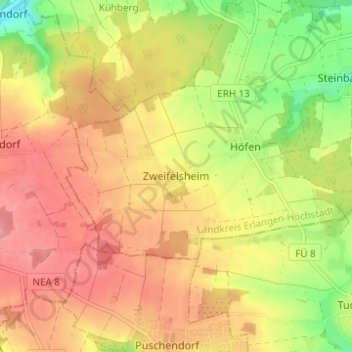 Carte topographique Zweifelsheim, altitude, relief