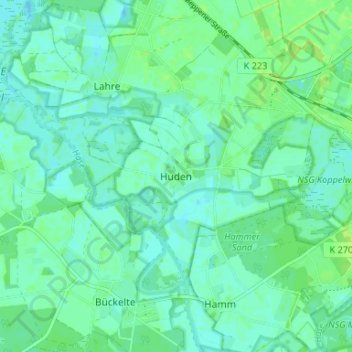 Carte topographique Huden, altitude, relief