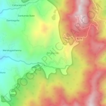 Carte topographique Midlands, altitude, relief