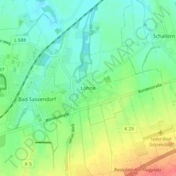 Carte topographique Lohne, altitude, relief