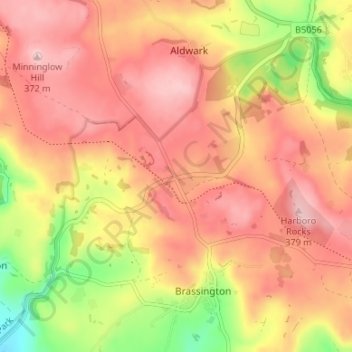 Carte topographique Longcliffe, altitude, relief