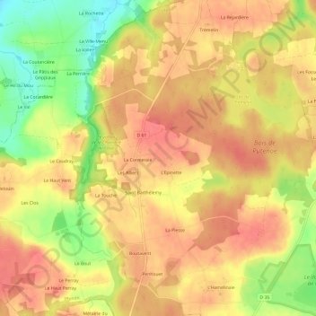 Carte topographique Les Hayages, altitude, relief