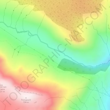 Carte topographique Gleann nan Caorann, altitude, relief