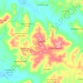 Carte topographique Huizache, altitude, relief