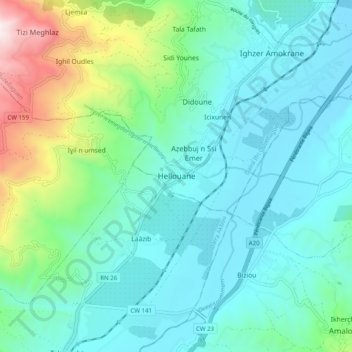 Carte topographique Hellouane, altitude, relief