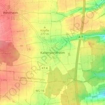 Carte topographique Kaltensondheim, altitude, relief